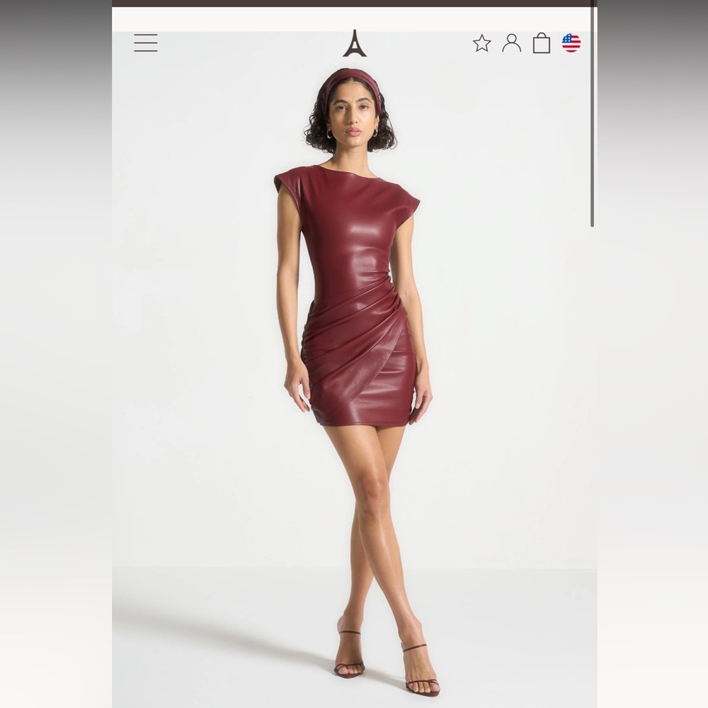 Maniere De Voir Wine Red Vegan Leather Dress